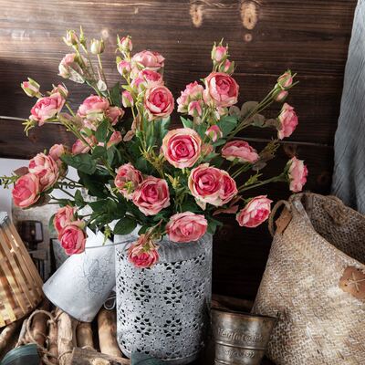 厂家多头玫瑰花仿真花玫瑰出口家居装饰婚庆假花GF14203