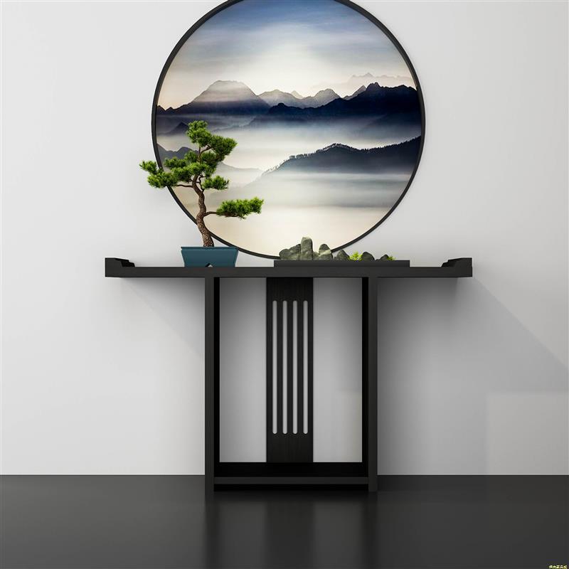 新中式条案实木玄关桌现代玄关台条几禅意入户走廊靠墙装饰端景台