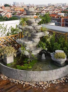 庭院景观装饰假山水景摆件大型室外流水喷泉顶楼户外鱼池造景布置