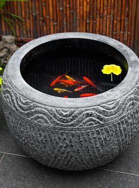 户外树脂鱼缸庭院子室内外造景阳台古法成品养鱼池圆形仿石水槽