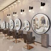 美发店镜子烫染发廊专用带灯单面挂墙圆形镜台理发店镜台网红潮