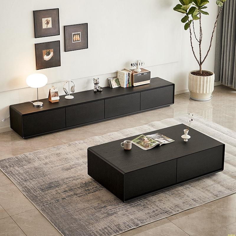 黑色电视柜茶几组合小户型客厅简约轻奢网红现代整装实木落地柜