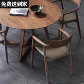 实木圆餐桌简约休闲洽谈桌椅组合咖啡厅商务会客接待小圆桌胡桃色