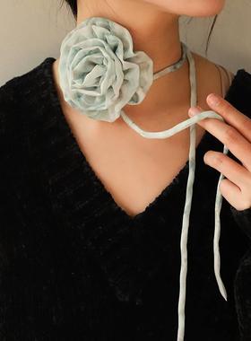 欧美跨新境i款花朵颈c链女式ns风时尚简约气42689质碎花hoker项链