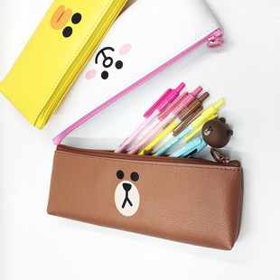 FRIENDS可爱布朗熊笔袋皮质文具收纳袋多功能创意文具袋 韩国LINE