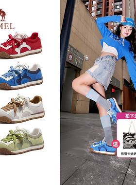 熊猫骆驼女鞋2026春季新款复古板鞋休闲百搭蓝色德训鞋软底运动鞋