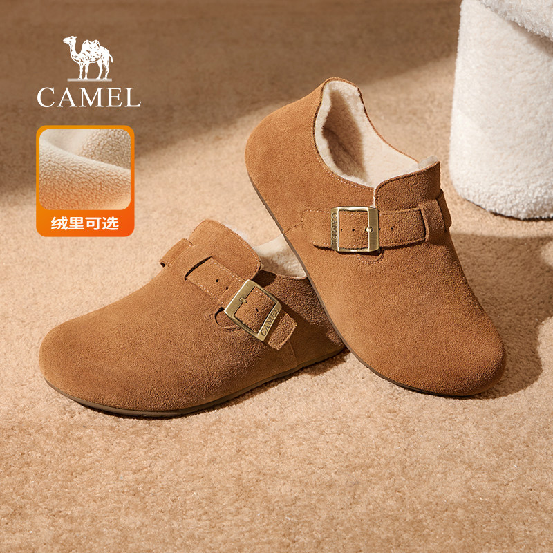 骆驼女鞋2025秋冬新款懒人一脚蹬外穿拖鞋包头复古厚底加绒勃肯鞋