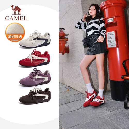 骆驼德训鞋女百搭板鞋复古赛车鞋