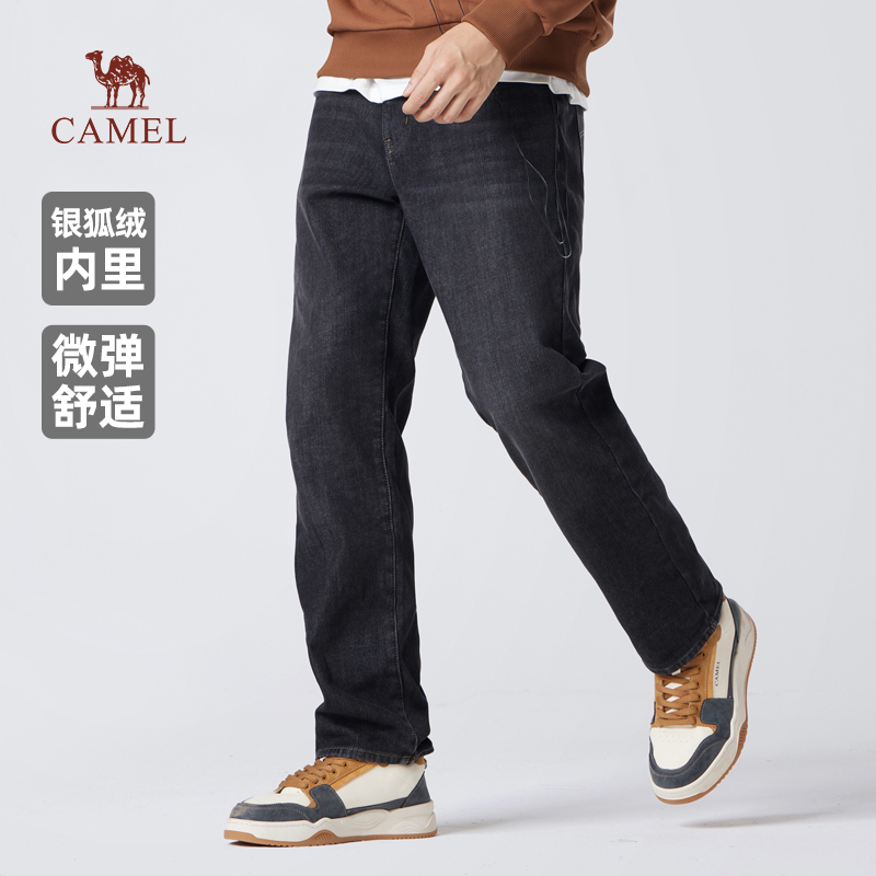 骆驼男款牛仔加绒长裤
