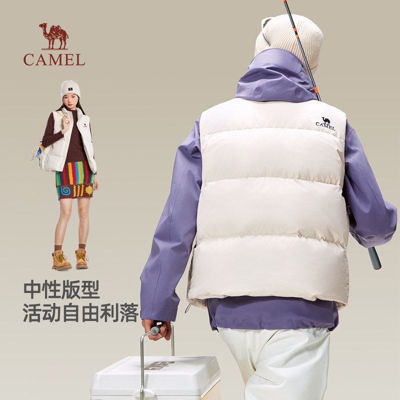 骆驼男装羽绒马甲男立领防泼水保暖背心黑色