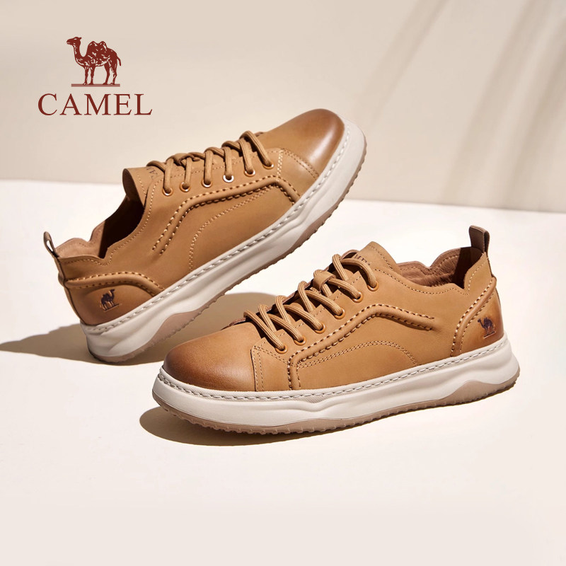 骆驼男鞋真皮2026春季复古磨砂牛皮休闲鞋子男士舒适百搭工装板鞋,流行男鞋,休闲板鞋,淘宝优惠券,粉丝福利购,淘宝优惠卷