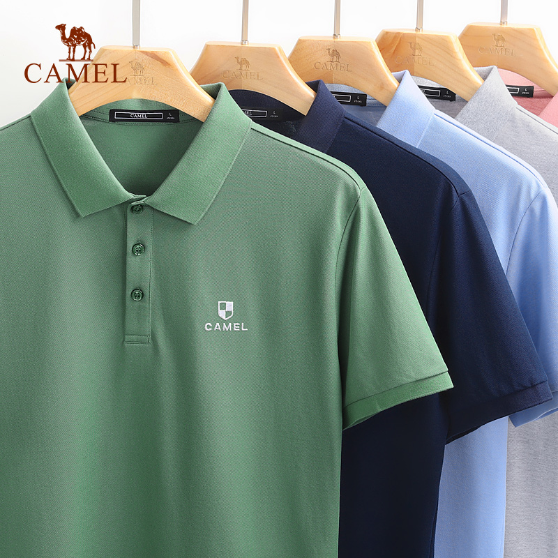 骆驼男装夏季珠地棉polo衫男士短袖T恤2023翻领美式商务带领体恤