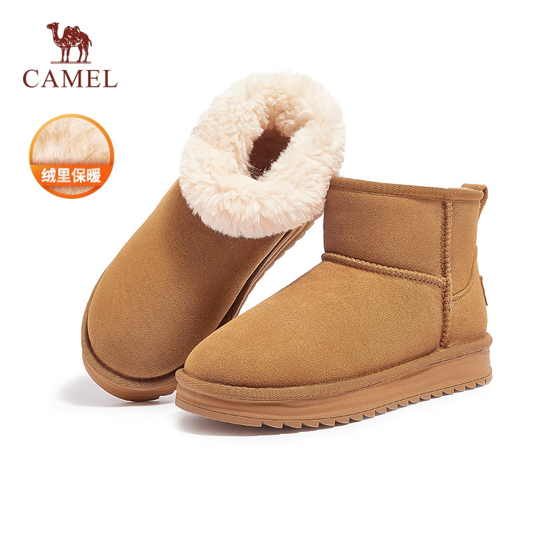 骆驼女鞋冬季鞋子厚底雪地靴女加绒鞋加厚保暖棉鞋靴子毛毛鞋短靴