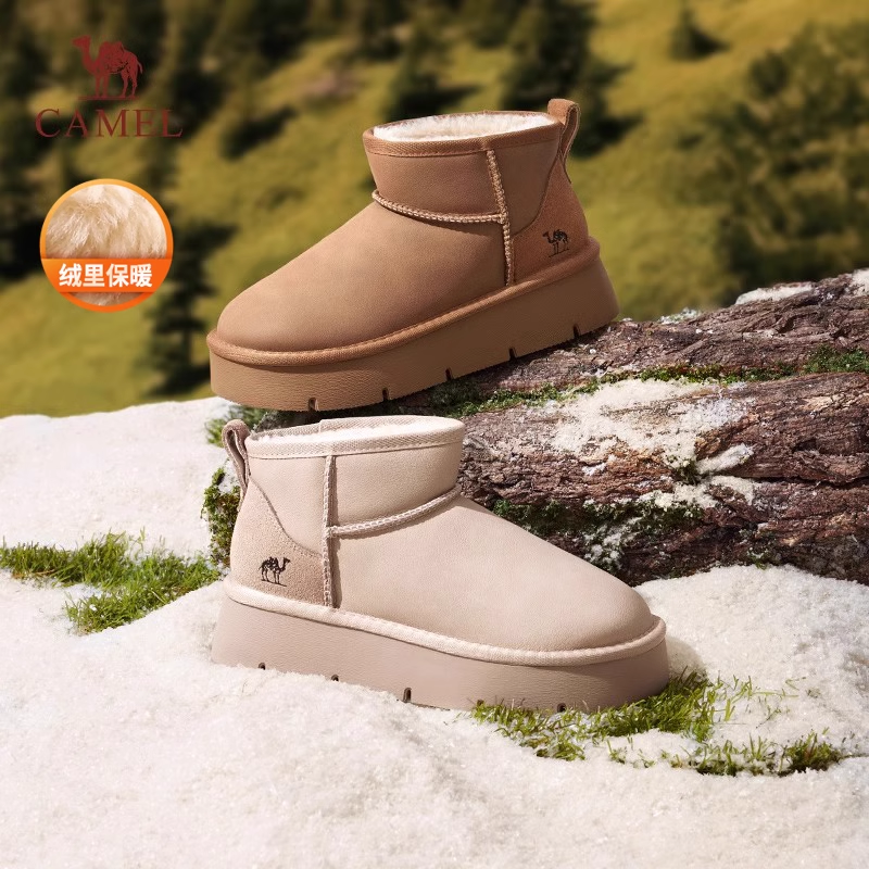 骆驼女鞋时尚雪地靴加绒加厚棉鞋