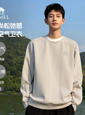 骆驼男装圆领卫衣男秋冬季2025情侣套头加绒长袖t恤打底衫上衣男