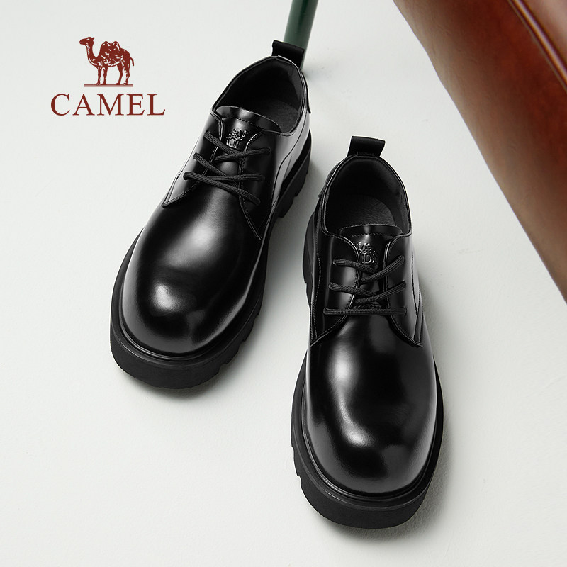 骆驼男鞋2026春季真皮圆头德比结婚新郎大头皮鞋厚底增高休闲英伦