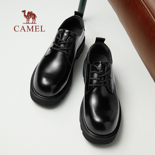 厚底增高休闲英伦 真皮圆头德比结婚新郎大头皮鞋 骆驼男鞋 2026春季