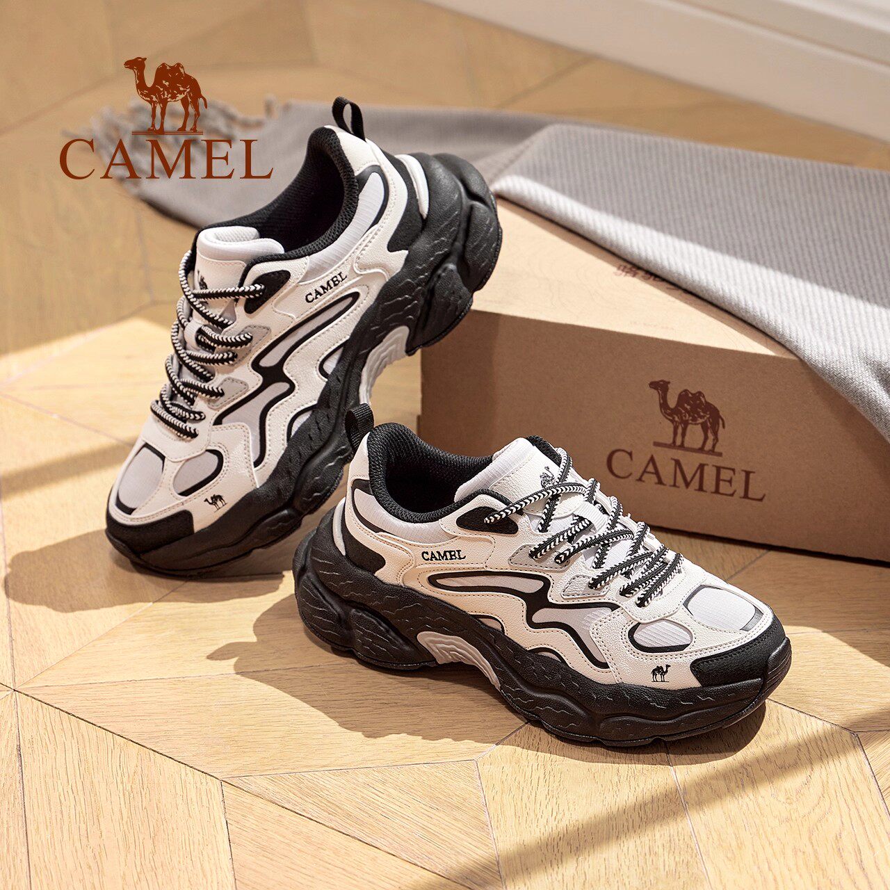 骆驼山云2代运动鞋男冬季新款户外休闲徒步登山鞋增高老爹鞋子女