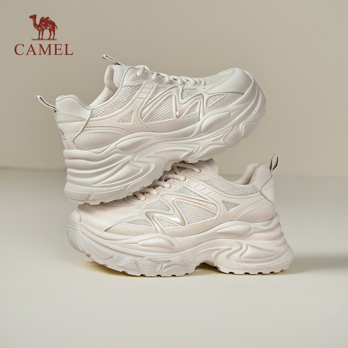 骆驼女鞋2026春夏新款厚底白色老爹鞋女款百搭增高休闲运动鞋女