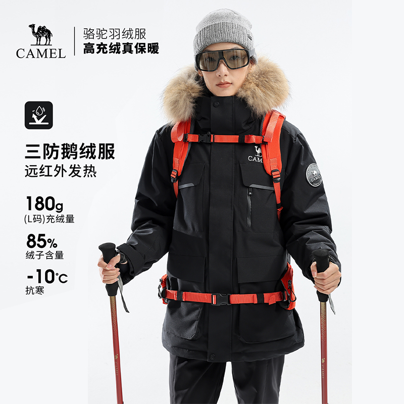 骆驼鹅绒防寒服女中长款