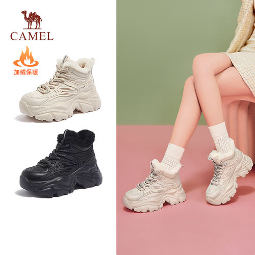 骆驼雪地靴女加绒厚底高帮鞋