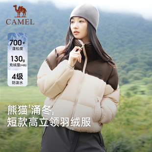 熊猫羽绒服女款冬季2026户外加厚短款面包服时尚拼色立领外套