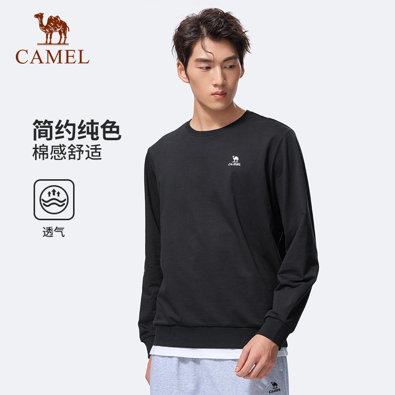 骆驼户外运动圆领套头卫衣男宽松显瘦百搭薄款长袖打底休闲T恤女