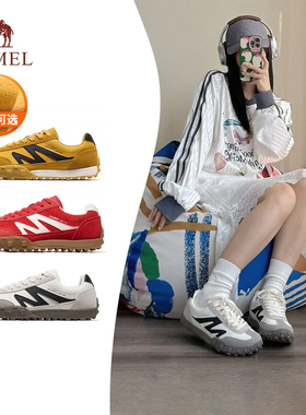 骆驼山海德训鞋女T头加绒情侣户外运动鞋复古赛车鞋红色休闲板鞋