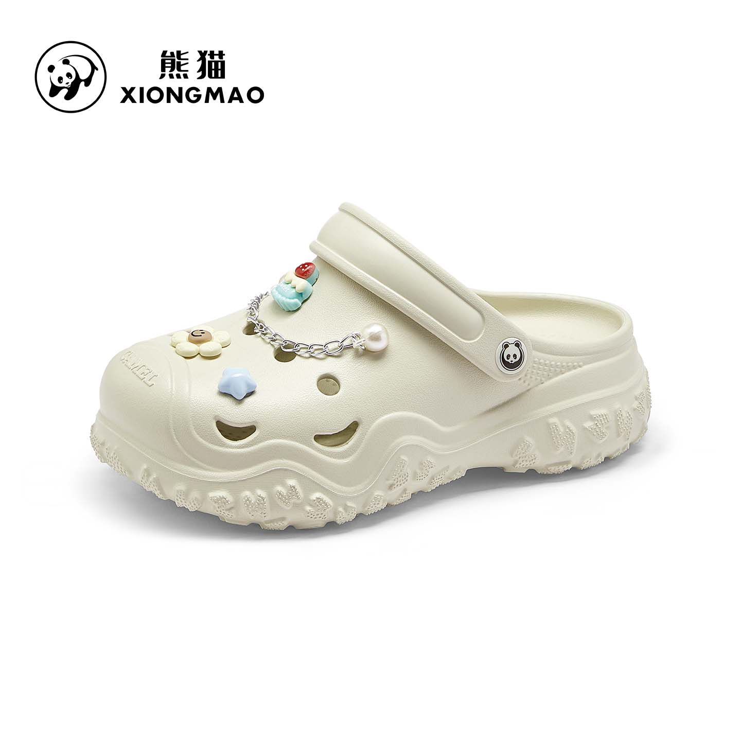 熊猫骆驼洞洞鞋女2026春夏新款外穿厚底防滑透气包头沙滩鞋凉鞋女