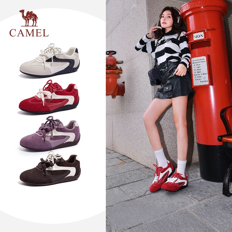 直播骆驼飞驰女鞋2025秋冬新品赛车复古氛围感反绒德训鞋