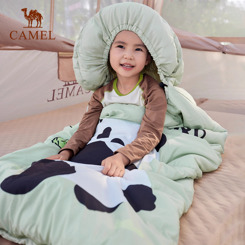 骆驼熊猫户外儿童秋冬睡袋中大童防踢被便携式学生午休露营隔脏袋