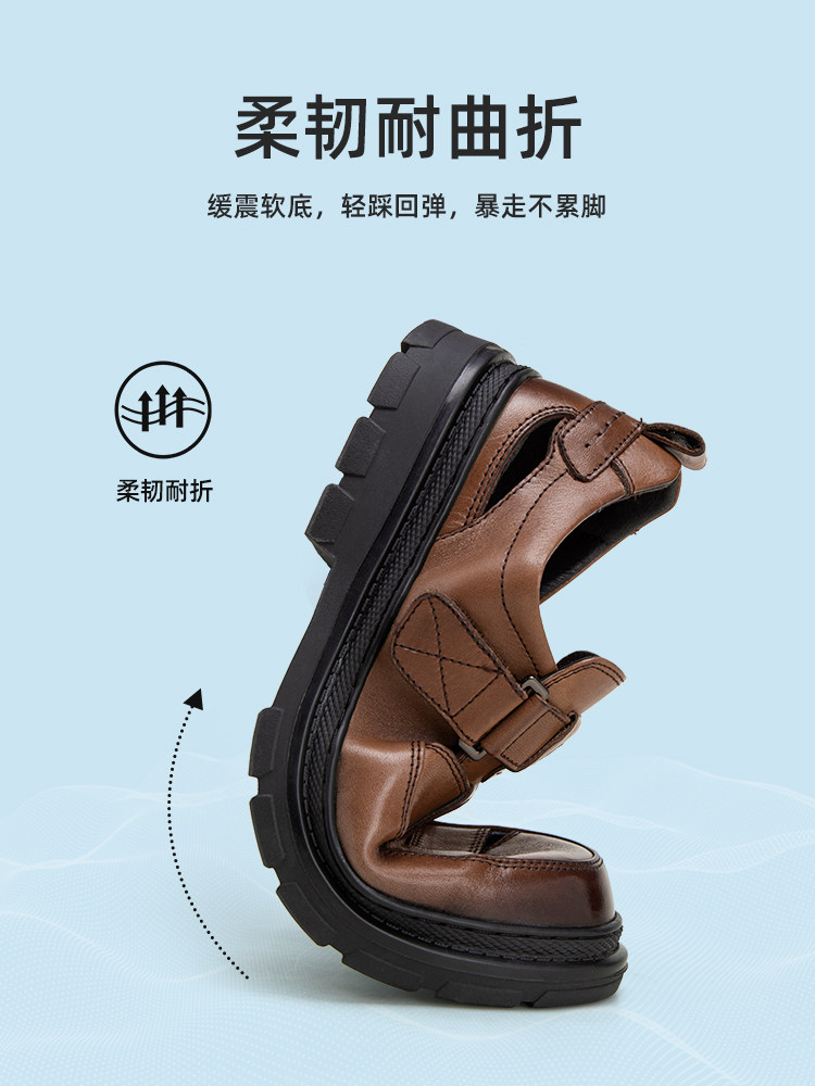CAMEL 2024 SUMMER NEW COMFORTABLE BREATHABLE CUT-OUT COMFORTABLE CALFSKIN ANTI-SLIP VELCRO BUSINESS SANDALS FOR MEN