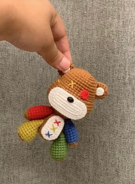 迷你提伯斯熊钥匙扣材料包半成品DIY手工钥匙扣挂件毛线钩织