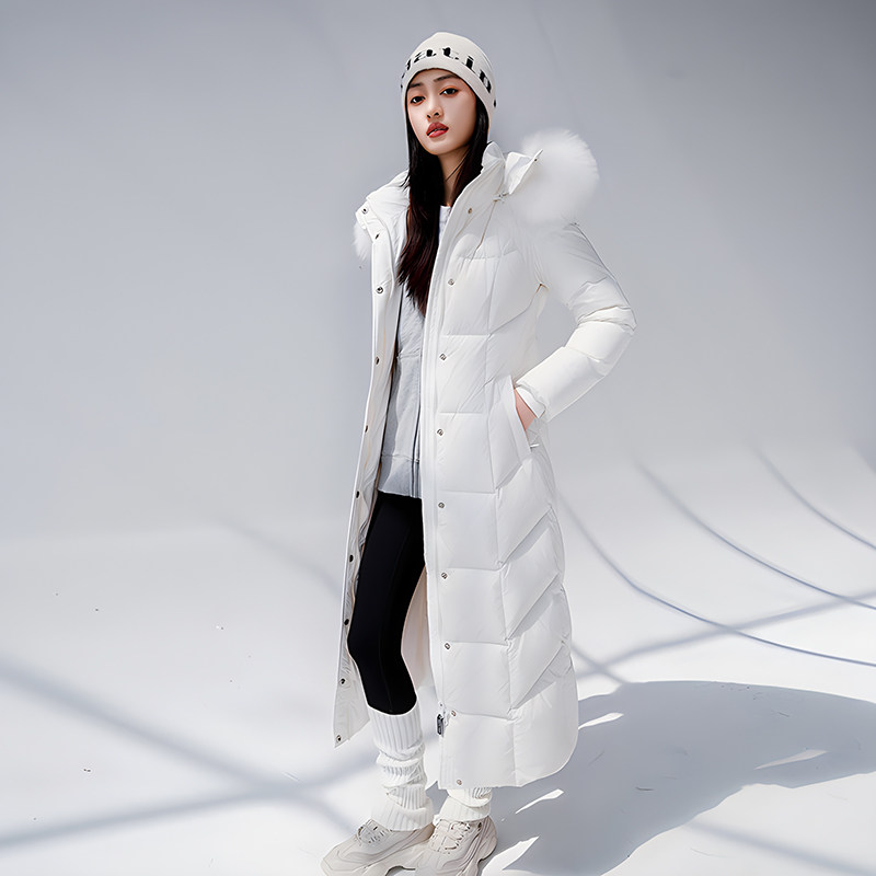 冰锦翎长款羽绒服女超长加厚白鸭绒修身显瘦真狐狸毛领东北抗寒