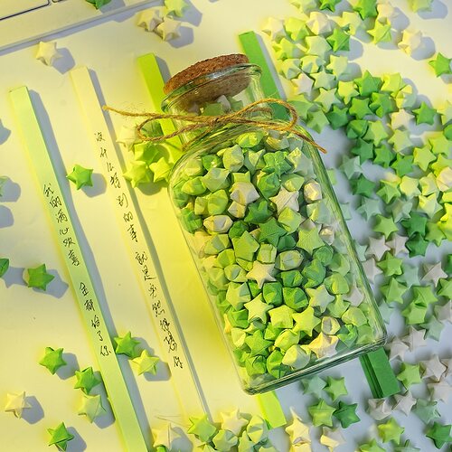 创意幸运星星玻璃罐子手工diy木塞漂流瓶折纸条许愿瓶子520