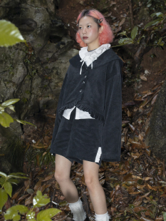 大衣 灰黑色灯芯绒翻领落肩花边宽松西装 FountainMountain vol.20