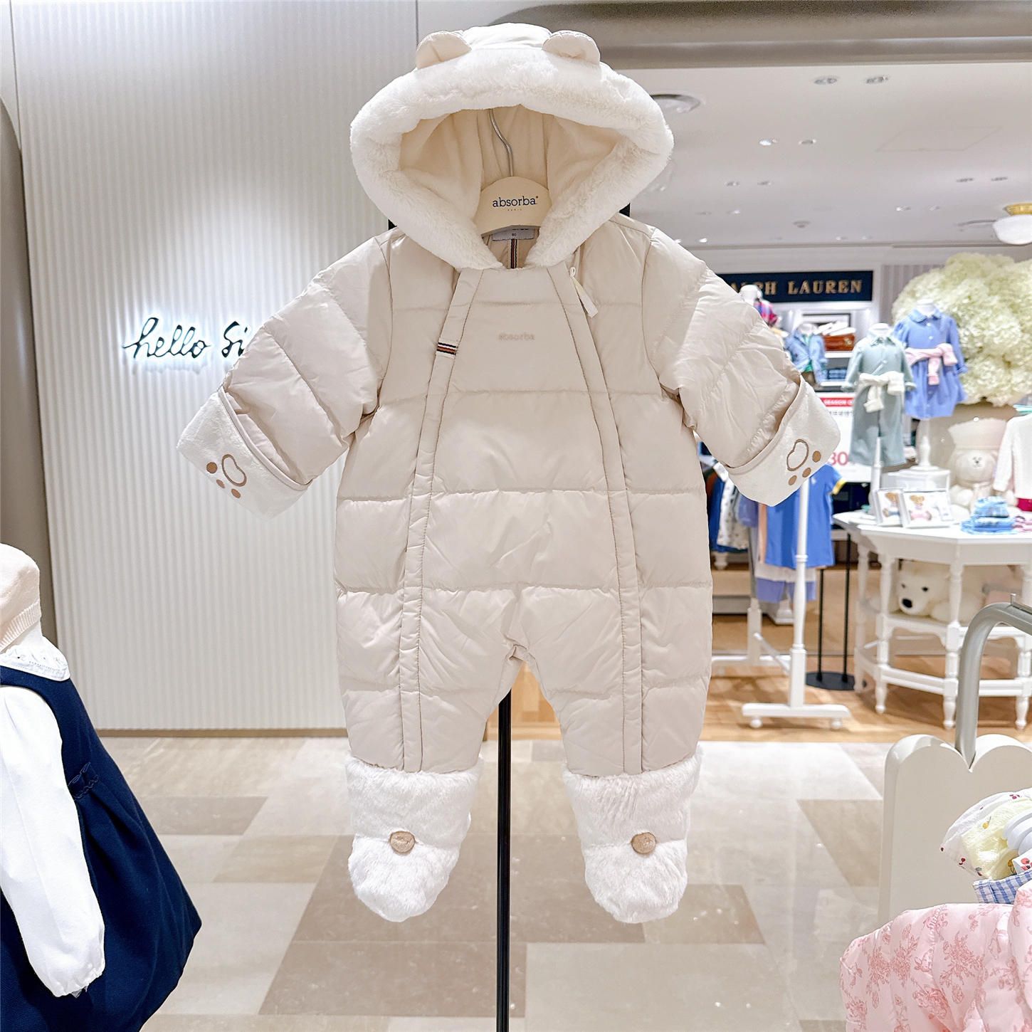 80%鸭绒Absorba爱之宝宝宝连体衣韩国代购25冬幼儿羽绒保暖哈衣