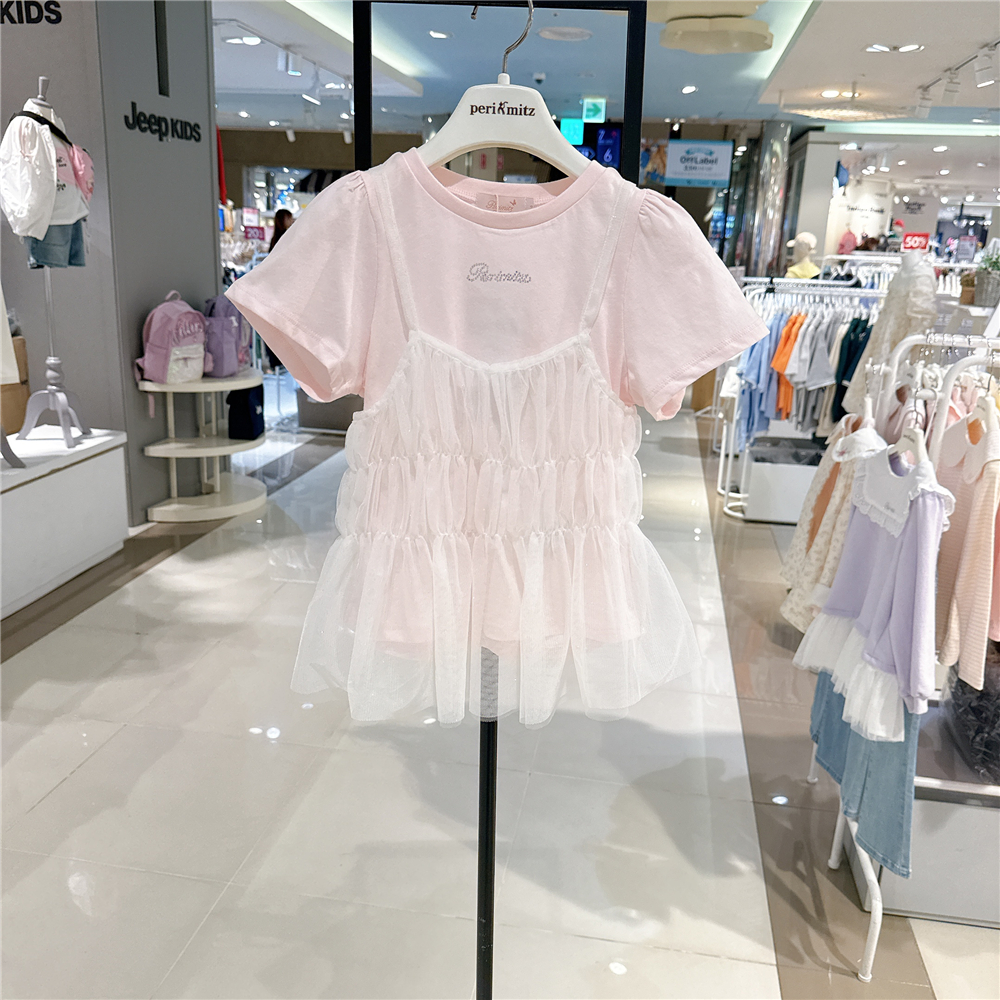 PERIMITZ儿童休闲假两件网纱T恤韩国专柜代购25夏季女童柔软上衣