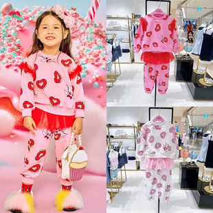 25秋季 休閑衛(wèi)衣 Dragon女童粉龍愛心甜甜圈套裝 裙褲 韓國代購 Pink