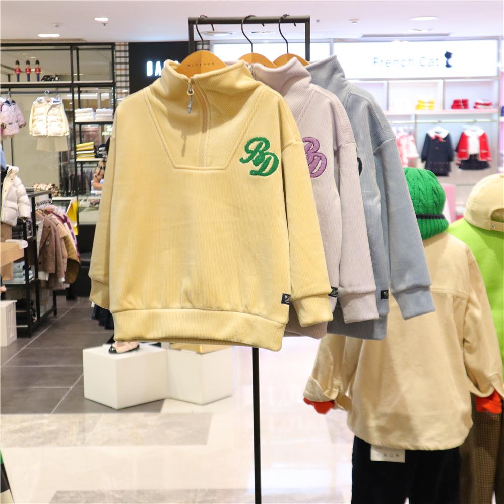打折BLUEDOG KIDS蓝狗韩国代购23冬季男女童中领卫衣加绒保暖T恤