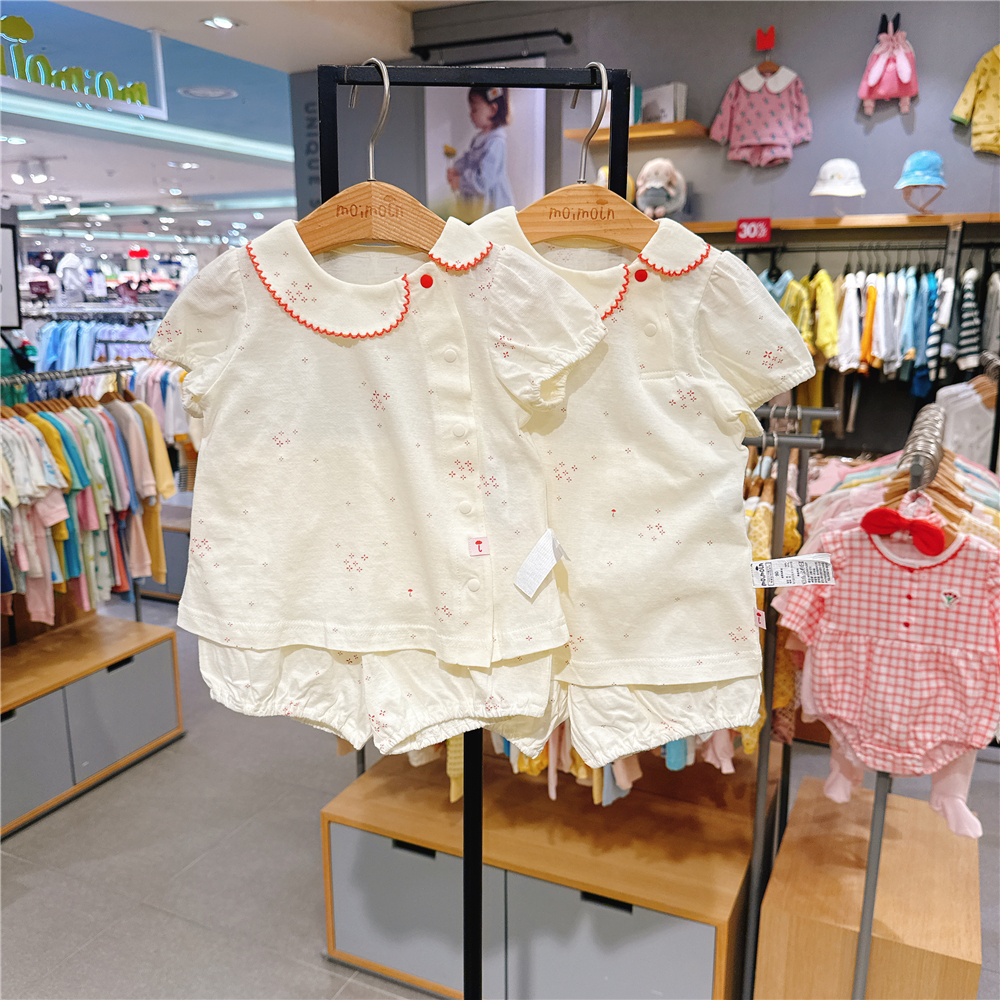 现moimoln小云朵女宝纯棉内衣套装韩国专柜代购25夏娃娃领家居服
