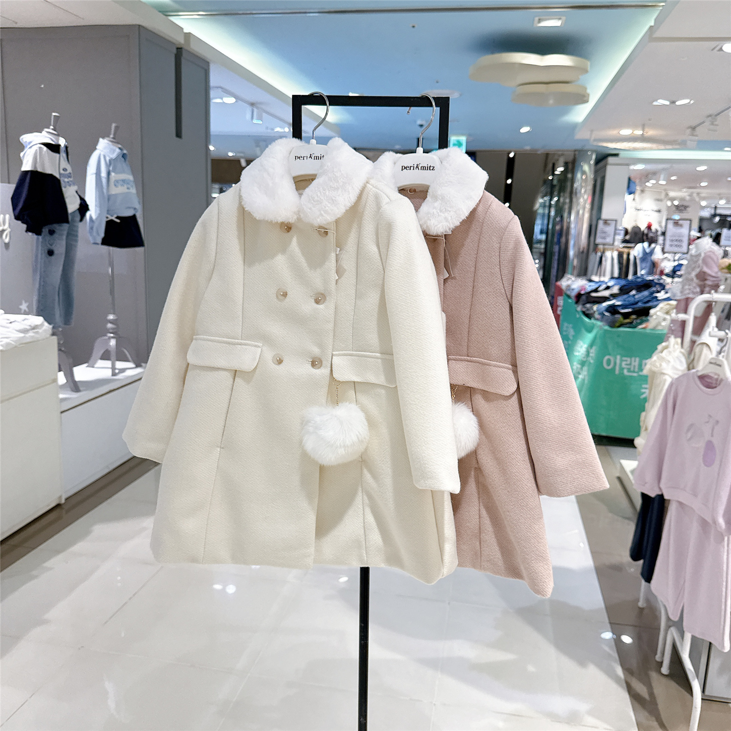perimitz女童夹棉中长款外套韩国代购2025冬季儿童保暖毛领大衣