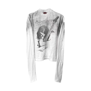 打底衫 原创小众轻亚水洗做旧喷脏人像吉他圆领长袖 男女 25AW DETW