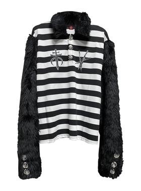 DETW * 24AW-暗黑风长毛排扣- 朋克轻亚男女条纹polo衫高级感长袖