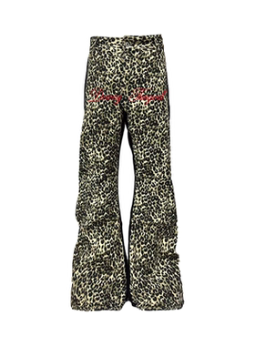 DETW 25AW*复古双拼豹纹微喇设计感高级叠堆视觉显高显瘦牛仔裤