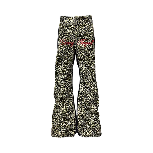 DETW豹纹双拼微喇牛仔裤