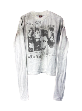 DETW 25AW*原创小众水洗做旧喷脏朋克人像印花圆领长袖打底衫男女