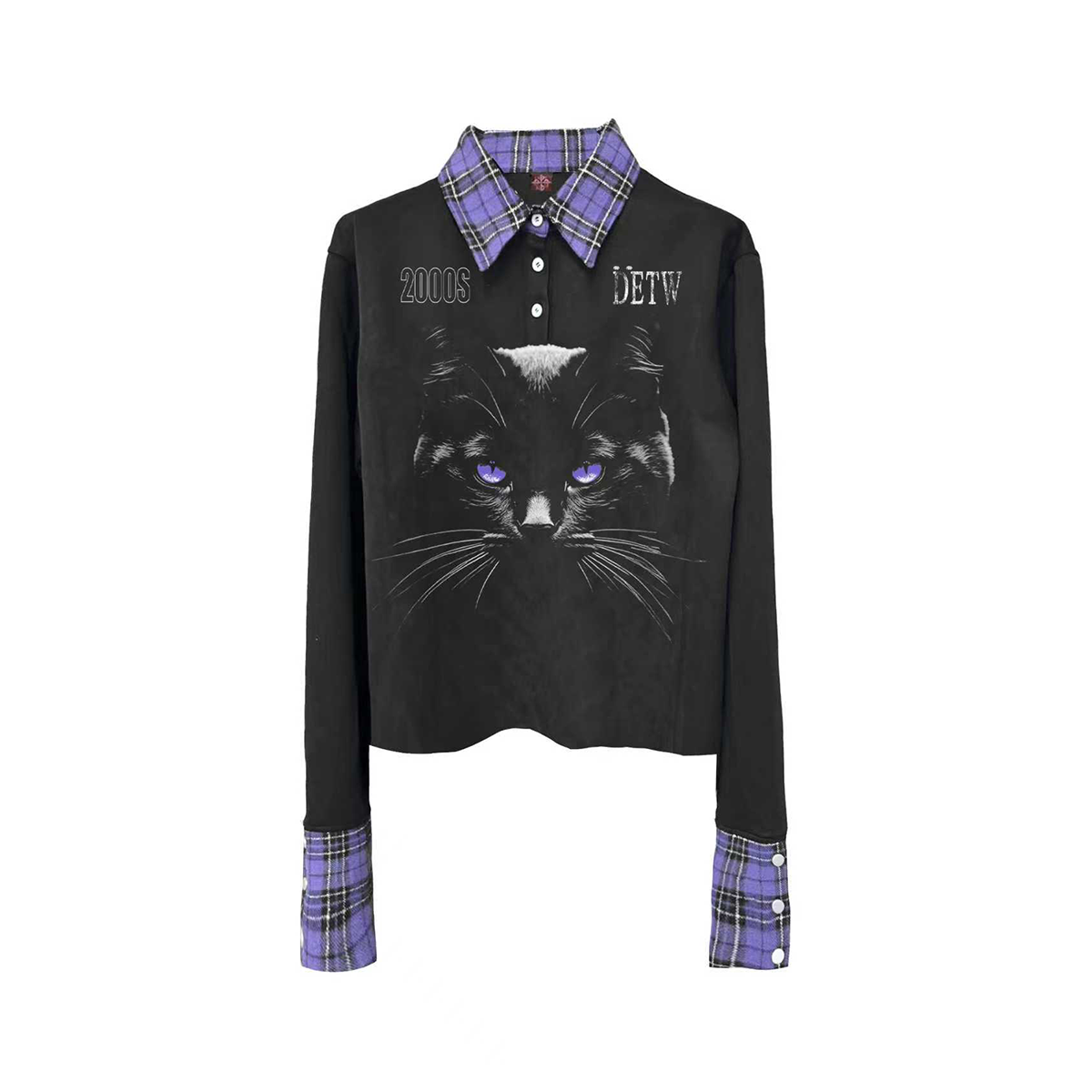DETW 25AW*原创小众灵猫标语撞色格子拼接设计感POLO衫长袖男女,男装,Polo衫,淘宝优惠券,粉丝福利购,淘宝优惠卷