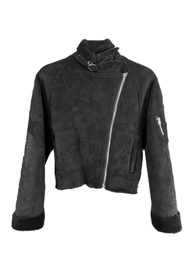 DETW 25AW*黑武士三形态斜拉链麂皮羊羔绒金属座山雕加厚外套棉衣