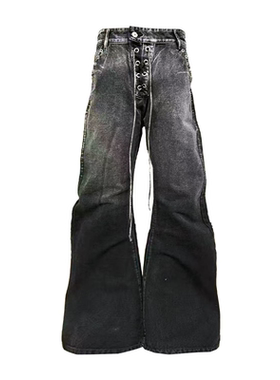 DETW26SS*“日晒”金属门禁抽绳廓形A字堆叠感重工水洗弯刀牛仔裤